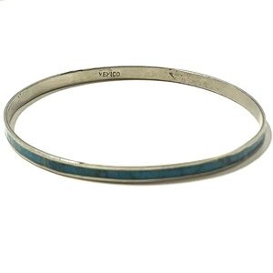 Mexico Turquoise Inlay Silver Tone Bangle Bracelet